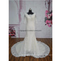 Short Sleeve Champagne Color Mermaid Train Wedding Dress Bridal Gown